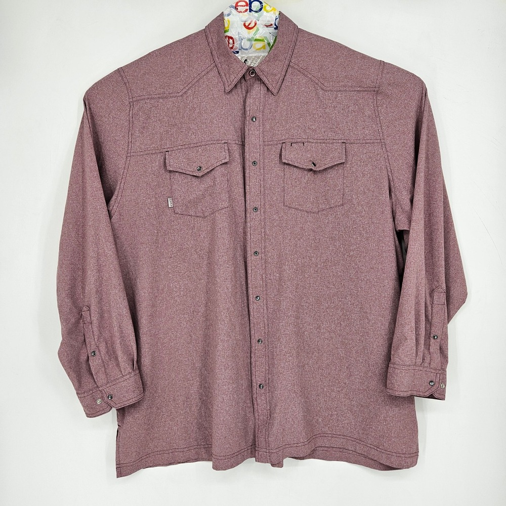 GameGuard Pearl Snap Shirt Mens 3XL Western Cowboy Rodeo Maroon Long Sleeve